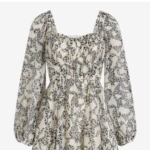 Printed Sweetheart Neckline Long Sleeve Mini Babydoll Dress